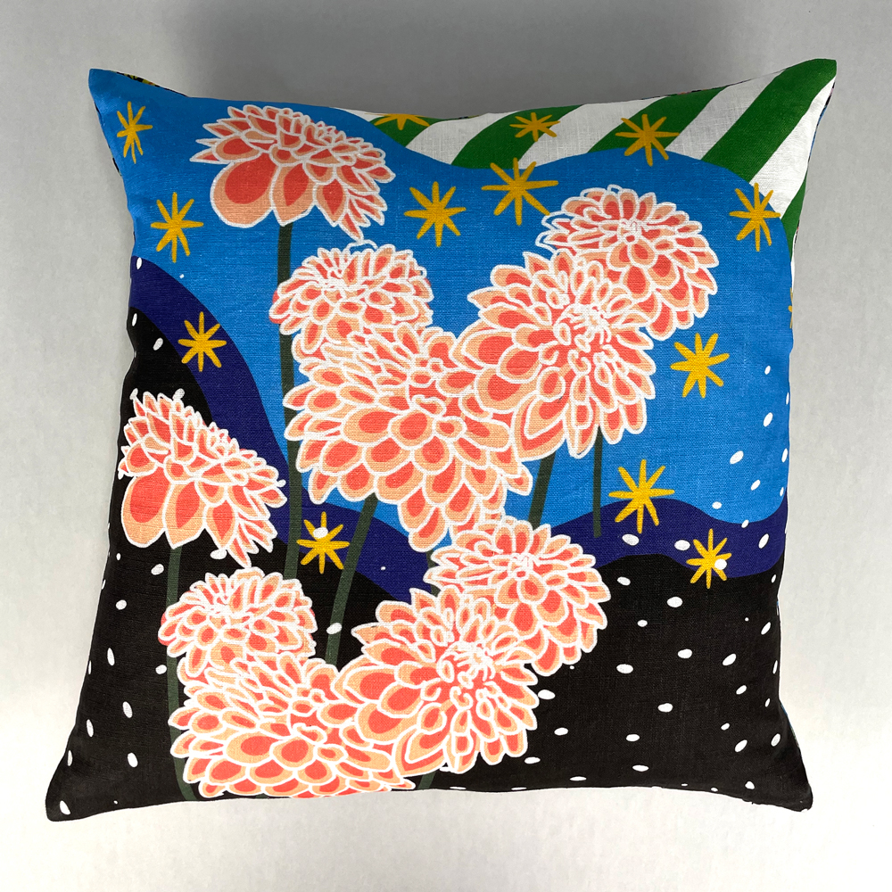 custom printed cushion with a modern bright floral