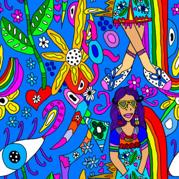 Custom Fabric 'Rainbowy Blues' by Antayjo Art (Ang Watson)