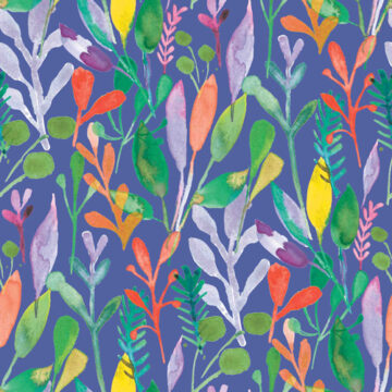 Custom Fabric 'Scattered Leaves Very Peri' by Rachael King