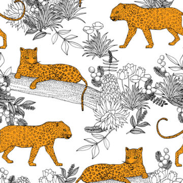 Custom Fabric 'Serengeti Leopards White' by Cecilia Mok