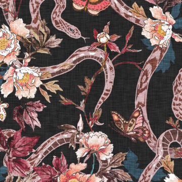 Custom Fabric 'Snake and Peony Black' by Esther Fallon Lau 