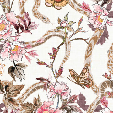 Custom Fabric 'Snake and Peony Dusty Pink' by Esther Fallon Lau 