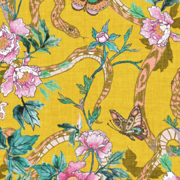 Custom Fabric 'Snake and Peony Gold' by Esther Fallon Lau 