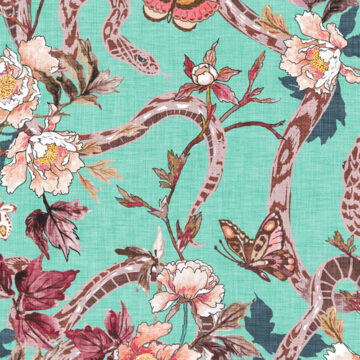 Custom Fabric 'Snake and Peony Mint' by Esther Fallon Lau 
