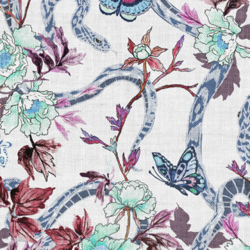 Custom Fabric 'Snake and Peony Purple' by Esther Fallon Lau 
