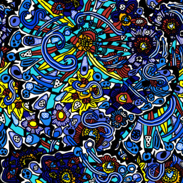 Custom Fabric 'Spiral Flower Blue' by Antayjo Art (Ang Watson)