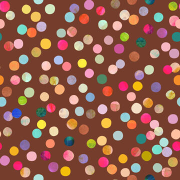 Printed fabric by Cecilia Mok. Brown background with coloured dots.