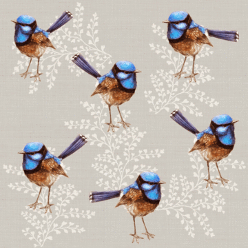 Custom Fabric 'Blue Wrens Russet Natural Fern Linen' by Thistle and Fox
