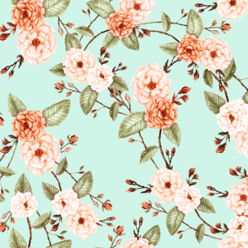 Custom Fabric 'Briar Roses Orange Mint' by Thistle and Fox