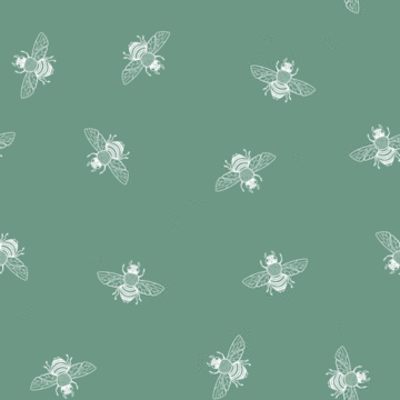Custom Fabric 'Ditsy Bees White on Dusty Green' by Thistle and Fox