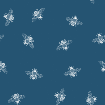Custom Fabric 'Ditsy Bees White on Enamel Blue' by Thistle and Fox