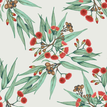 Custom Fabric 'Gumnuts Eucalyptus Red Vintage Green' by Thistle and Fox