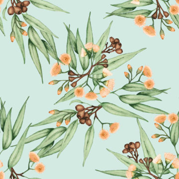 Custom Fabric 'Gumnuts Eucalyptus Orange Green Grey' by Thistle and Fox