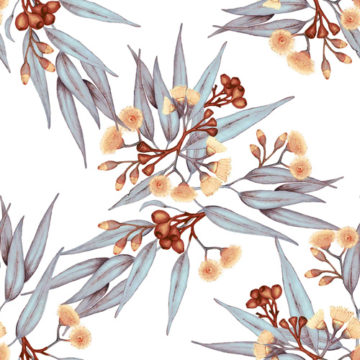 Custom Fabric 'Gumnuts Eucalyptus Rust Silver Golden' by Thistle and Fox