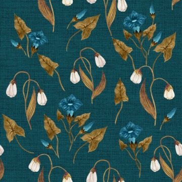Custom Fabric 'Lilly and Morning Glory on Teal' by Thistle and Fox