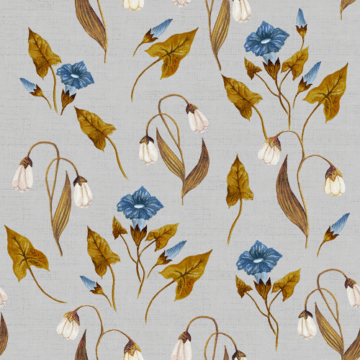 Custom Fabric 'Lily and Morning Glory on Silver Linen' by Thistle and Fox