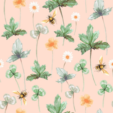 Custom Fabric 'Meadow Floral with Bees in Peach' by Thistle and Fox