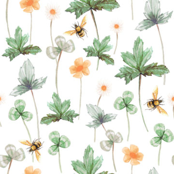 Custom Fabric 'Meadow Floral with Bees on White' by Thistle and Fox