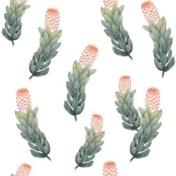 Custom Fabric 'Protea Upright Peach Soft Green' by Thistle and Fox