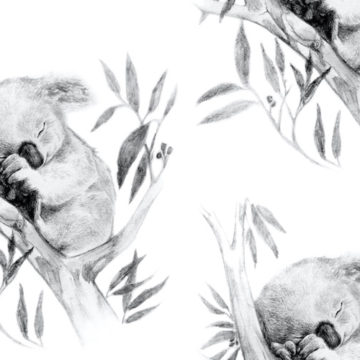 Custom Fabric 'Sleepy Koala Black White' by Thistle and Fox