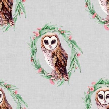 Custom Fabric 'Sooty Owl Green Wreath Stone' by Thistle and Fox