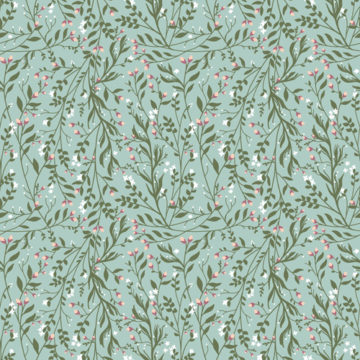 Custom Fabric 'Tangled Floral in Dark Sage White Flowers' by Thistle and Fox