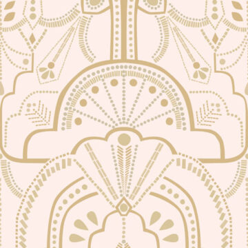 Gold dots elegantly placed in art deco arches on a cream background for a fabric print by Cecilia Mok