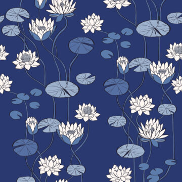 Custom Fabric 'Waterlily Nouveau Blue Willow' by Cecilia Mok