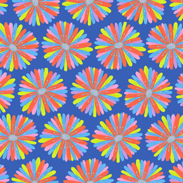 Colourful Daisies on blue background.