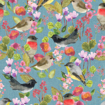 Custom Fabric 'Winter Birds in the Garden Blue' by Cecilia Mok
