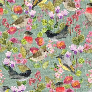 Custom Fabric 'Winter Birds in the Garden Duck Egg' by Cecilia Mok