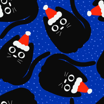 Custom Fabric 'Merry Kitty-mas Black Navy' by Zonkt - by Kim Spiteri