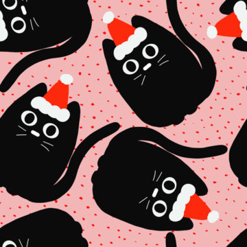 Custom Fabric 'Merry Kitty-mas Black Red' by Zonkt - by Kim Spiteri
