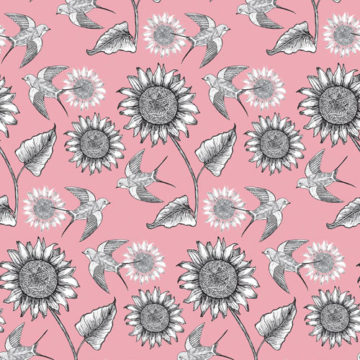 Custom Fabric 'Sunflowers Swallows Peach' by Angie Hollister
