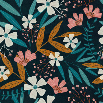 Custom Fabric 'Gouache Flowers Dark' by Mel Armstrong