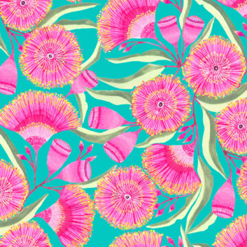 Custom Fabric 'Gum Blossoms Aqua' by Lordy Dordie