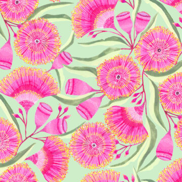Custom Fabric 'Gum Blossoms Mint' by Lordy Dordie