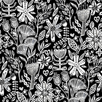 Custom Fabric 'Prairie Petals Black Inverted' by Lordy Dordie