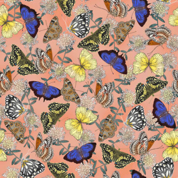Custom Fabric 'Butterflies Peach' by Eloise Short Design