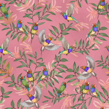 Custom Fabric 'Gouldian Finches Pink' by Eloise Short Design