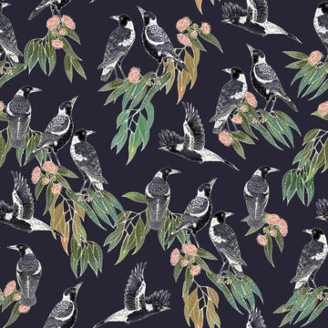 Custom Fabric 'Magpies Slate' by Eloise Short Design