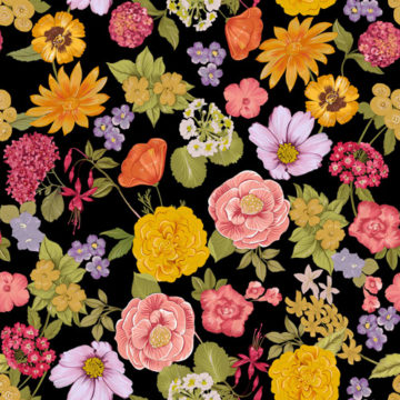 Custom Fabric 'Vintage Print Floral Black' by Eugenia Tsimiklis