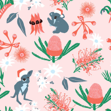 Custom Fabric 'Wildflowers Christmas Pink' by Indigo Thread